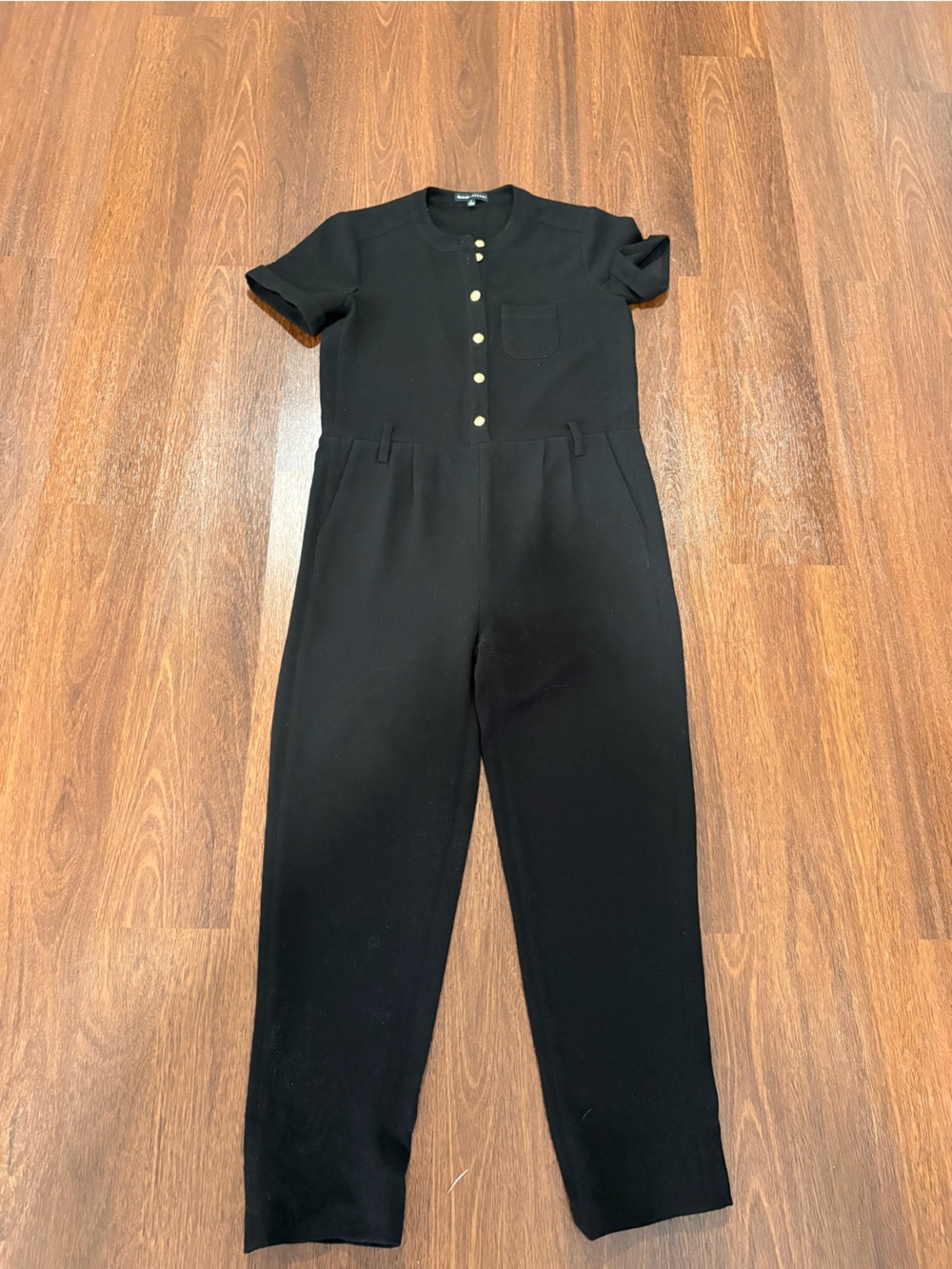 Sezane Black Short-Sleeve Button-Front Jumpsuit